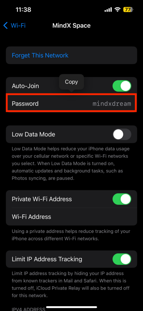 Tap the Password and use Face ID or Touch ID to unlock and reveal it