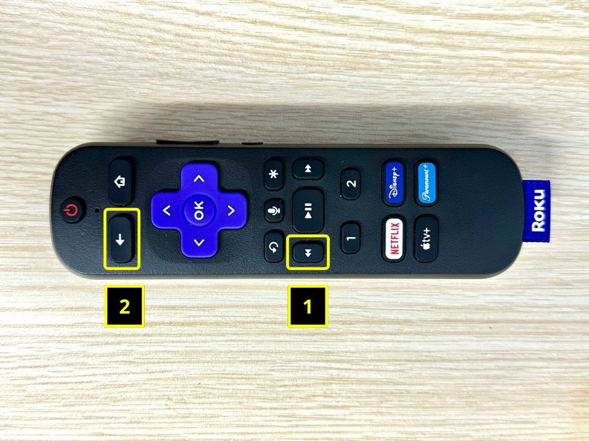 press the rewind button then back button on roku remote