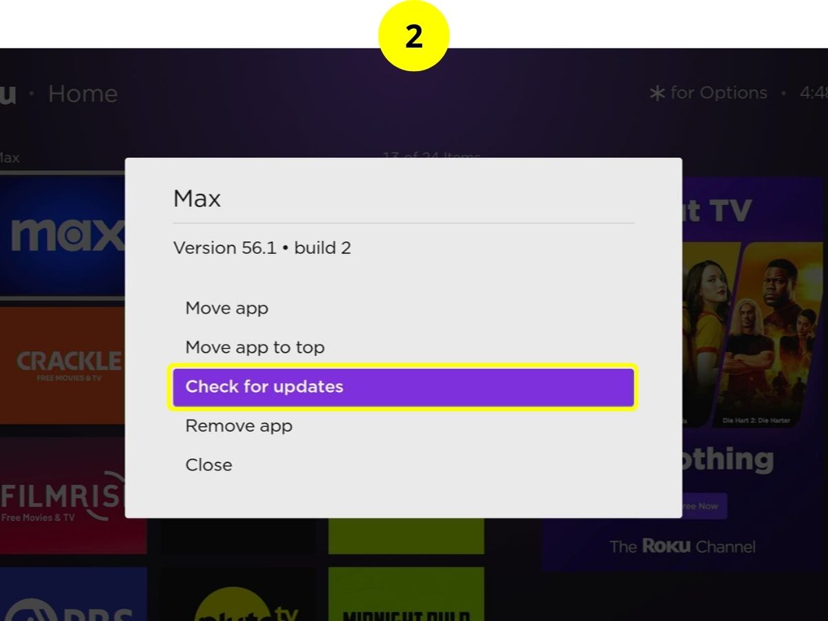 step 2 - click button on roku remote then select check for updates
