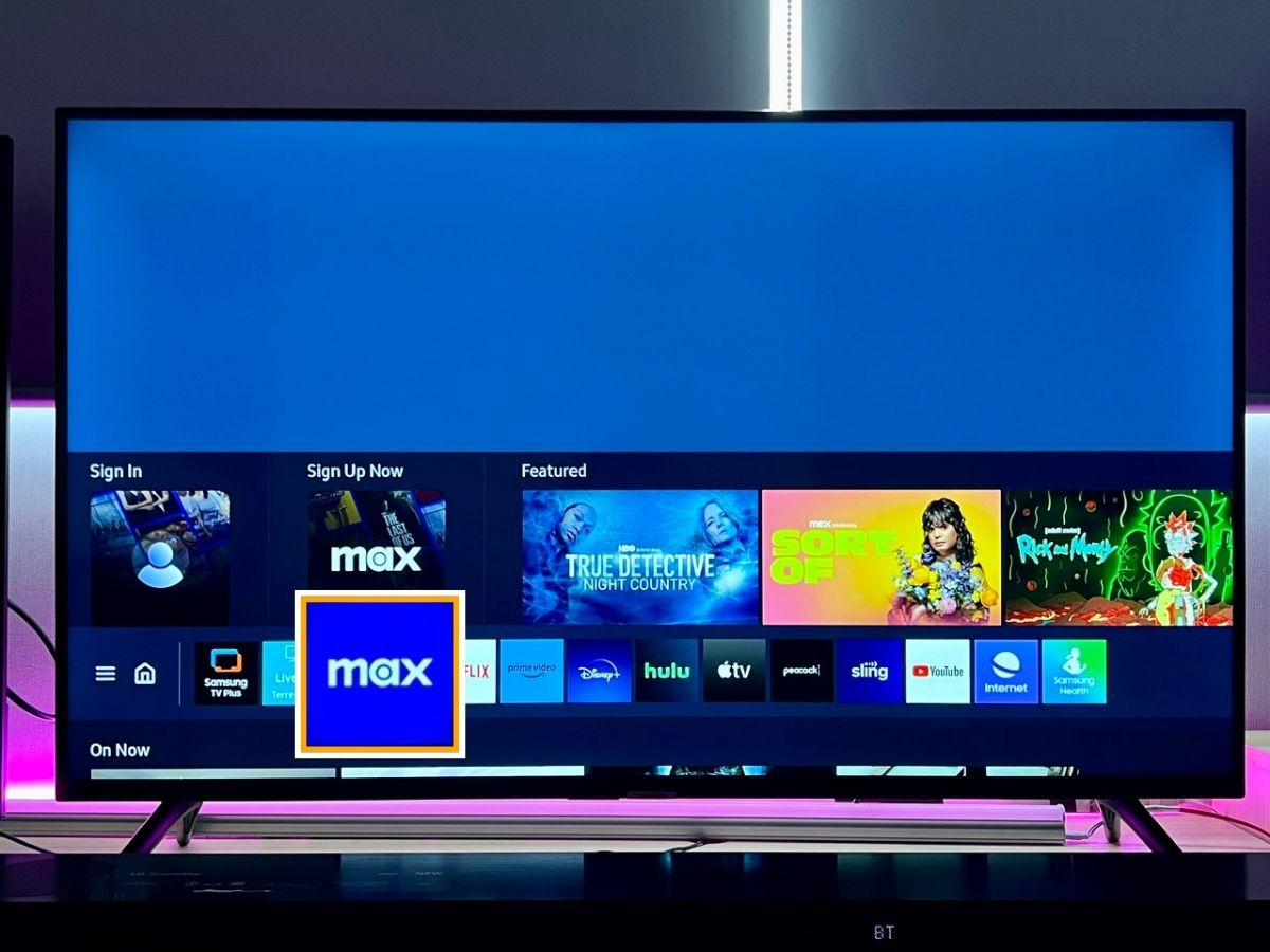 the max app on the samsung tv screen is highlighted and zoomed