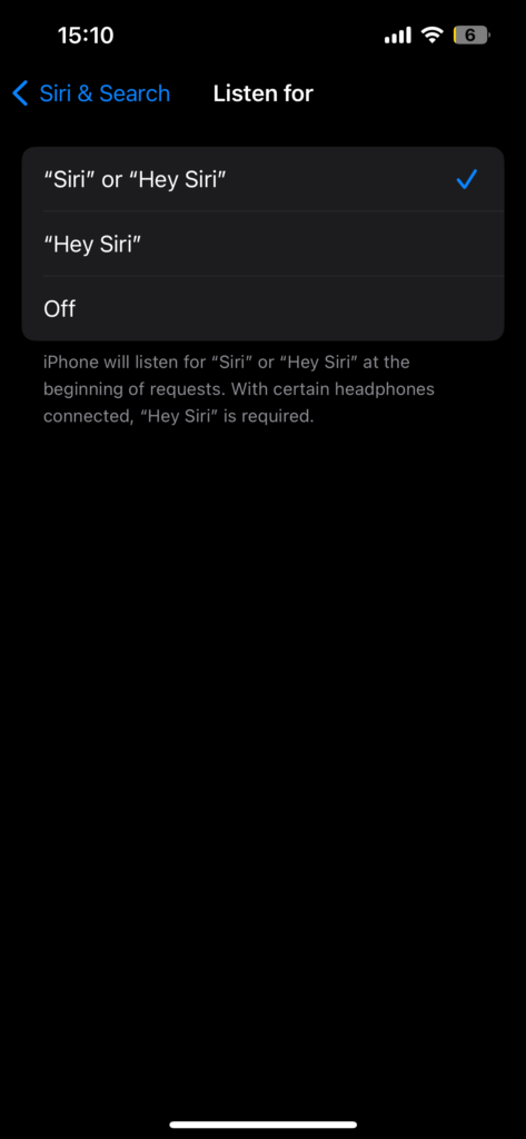 turn on Listen for Siri or Hey Siri