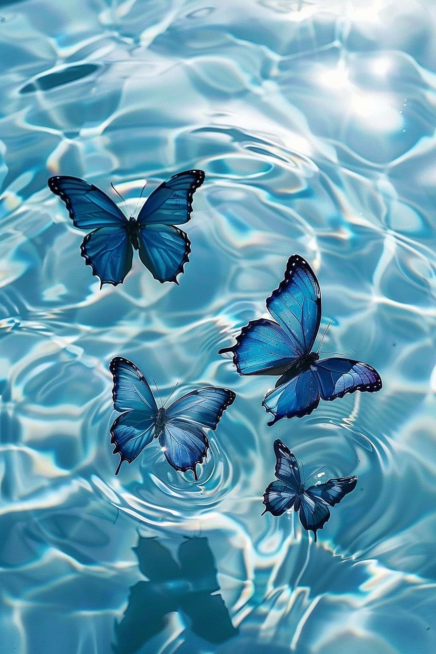 boho blue butterfly on water wallpaper