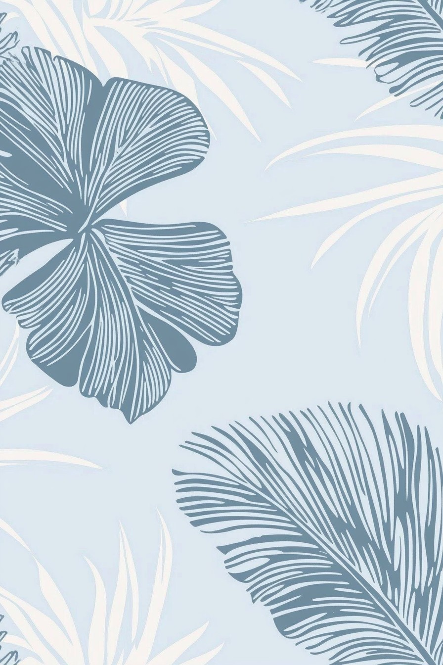 boho blue leaves wallpaper